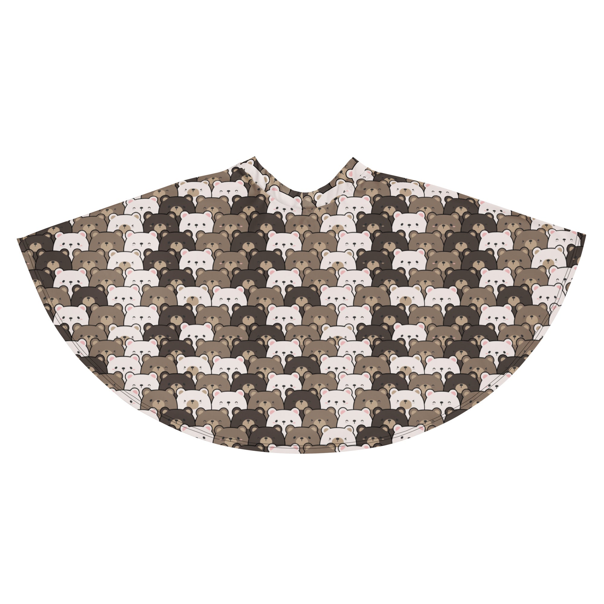 A soft wide-cut women’s cute bear skater skirt in brown and white fabric with recycled material and upf 50+ protection