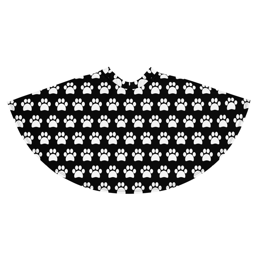 Women’s black and white paw print skater skirt with flowy high waisted fit made from recycled fabric with upf 50+