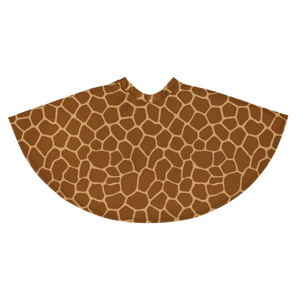A brown giraffe print womens skater skirt with flowy high waisted design recycled fabric and upf 50 plus protection