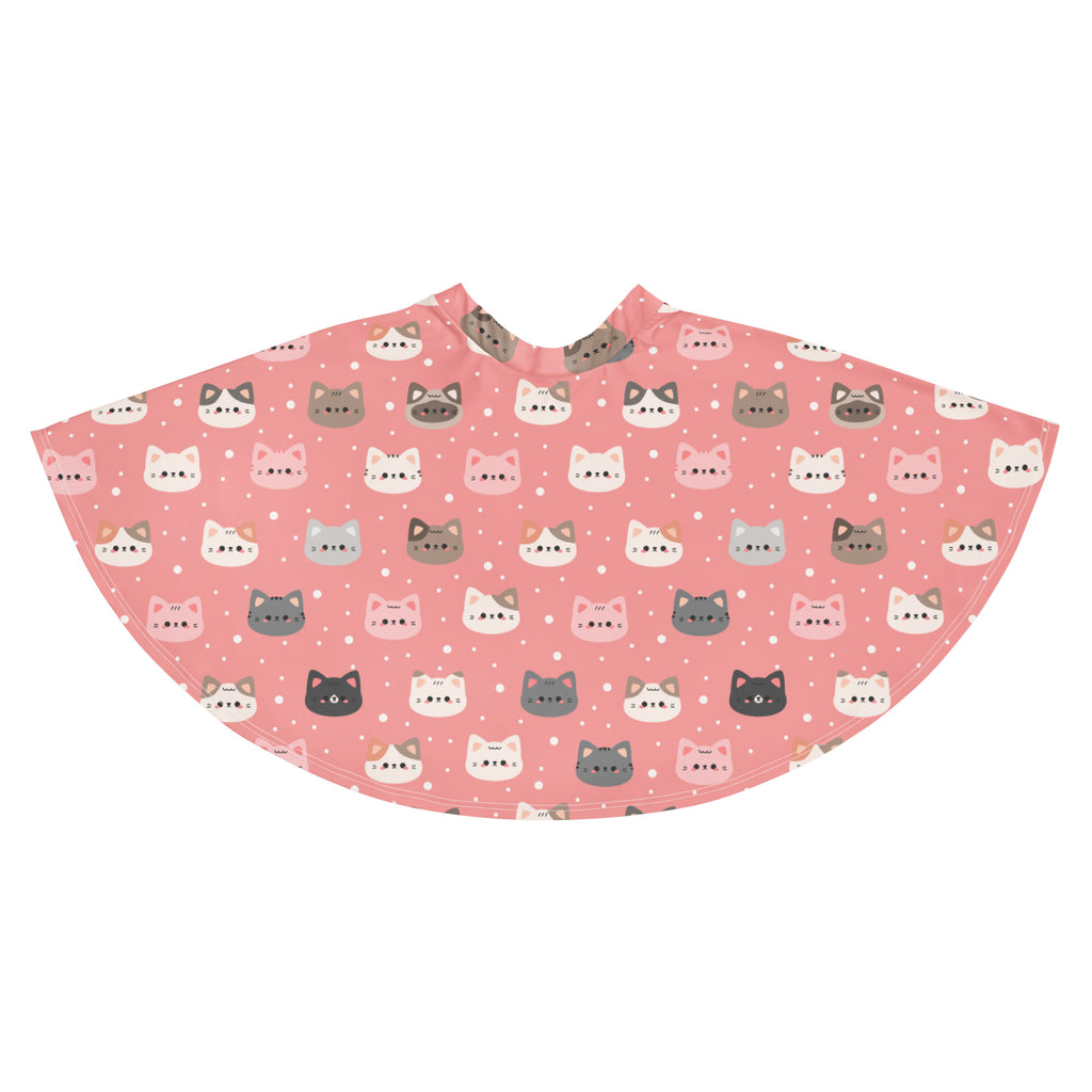 Women’s cute pink cat faces skater skirt with flowy high waisted design upf 50 plus and recycled fabric