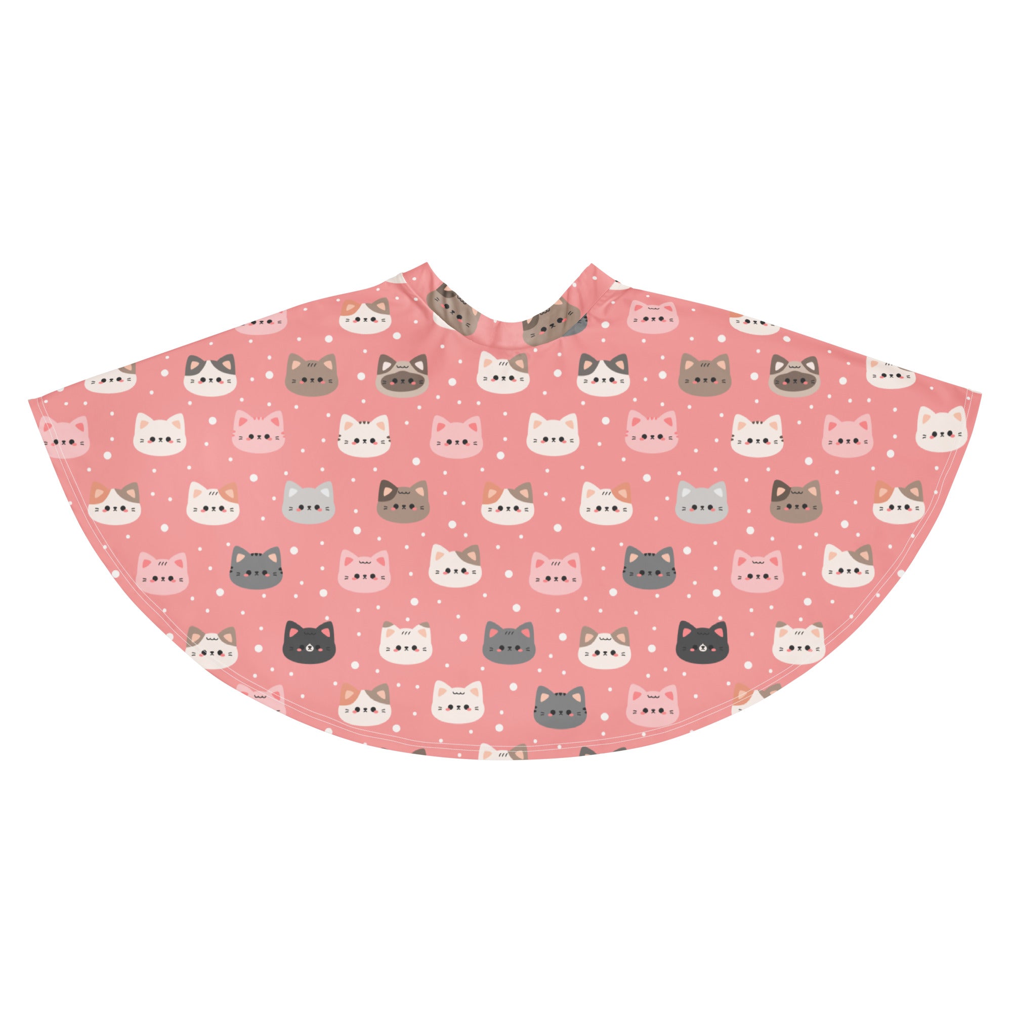 Women’s cute pink cat faces skater skirt with flowy high waisted design upf 50 plus and recycled fabric