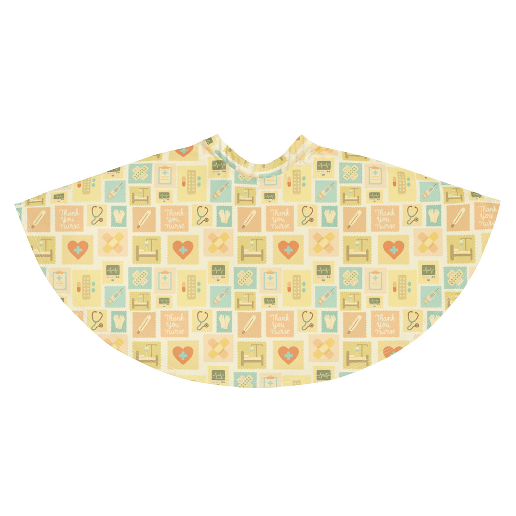 Women’s yellow nurse icon skater skirt with flowy high waist featuring medical icon pattern in pastel colors and upf 50+