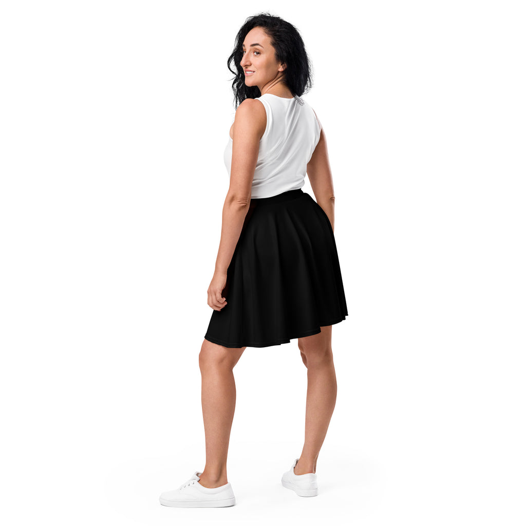 Women’s black skater skirt with pleats flowy high waisted made from recycled fabric with upf 50 plus protection