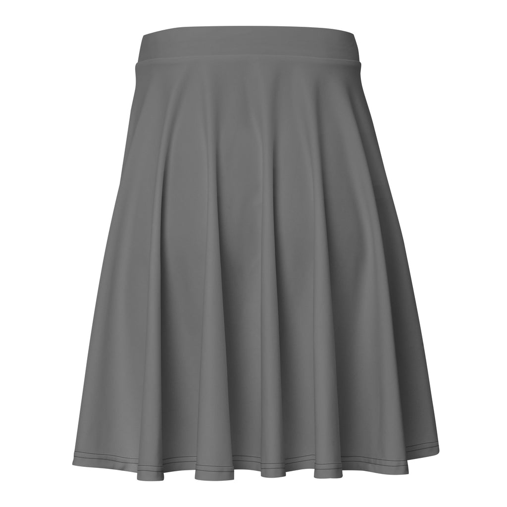 Women’s gray skater skirt with pleats, smooth waistband, clean hemline, high waisted flowy design, UPF 50+, recycled fabric