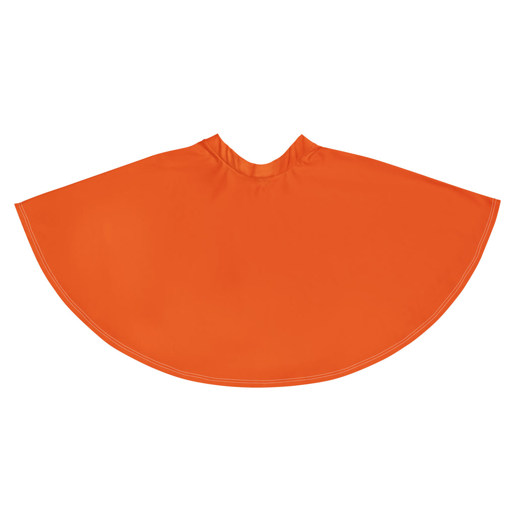Women’s orange skater skirt made of smooth recycled fabric with flowy high waist and rounded neckline cape detail