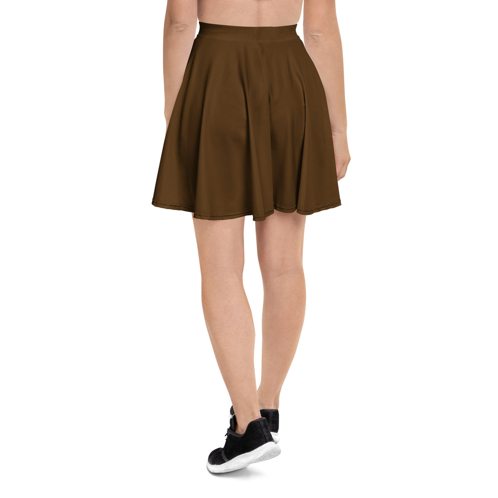 Women’s brown skater skirt with high waistband flared pleats flowy upf 50 plus recycled fabric
