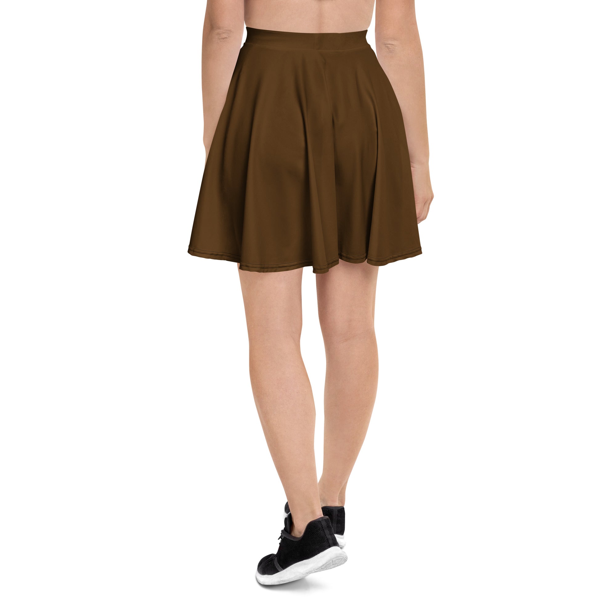 Women’s brown skater skirt with high waistband flared pleats flowy upf 50 plus recycled fabric