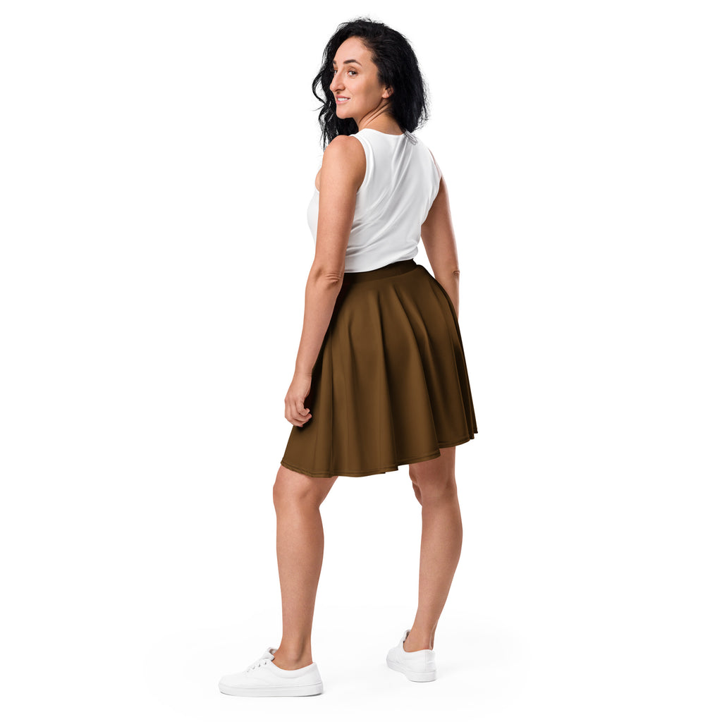 Olive pleated skirt high waisted skater style in recycled fabric with upf 50 plus for women