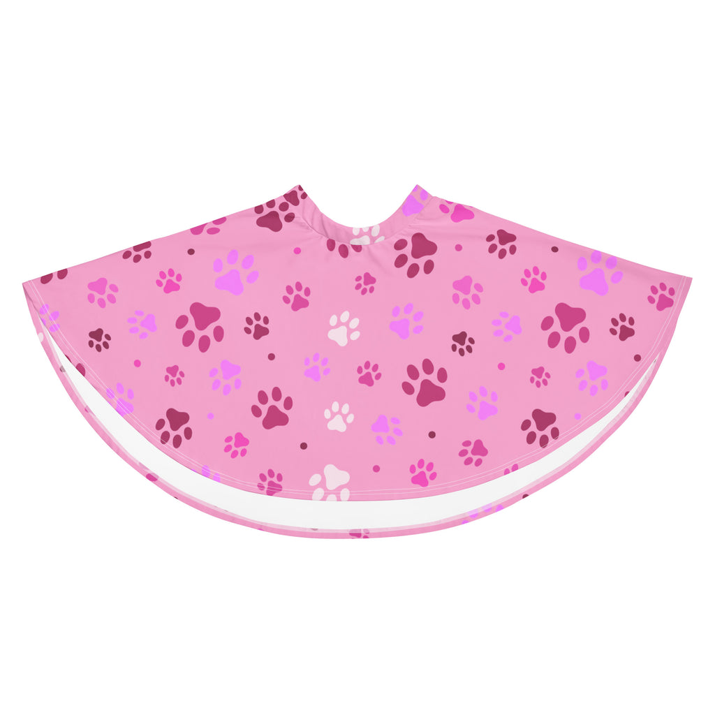 Pink paw print patterned barber cape made from recycled fabric with upf 50 plus for sun protection