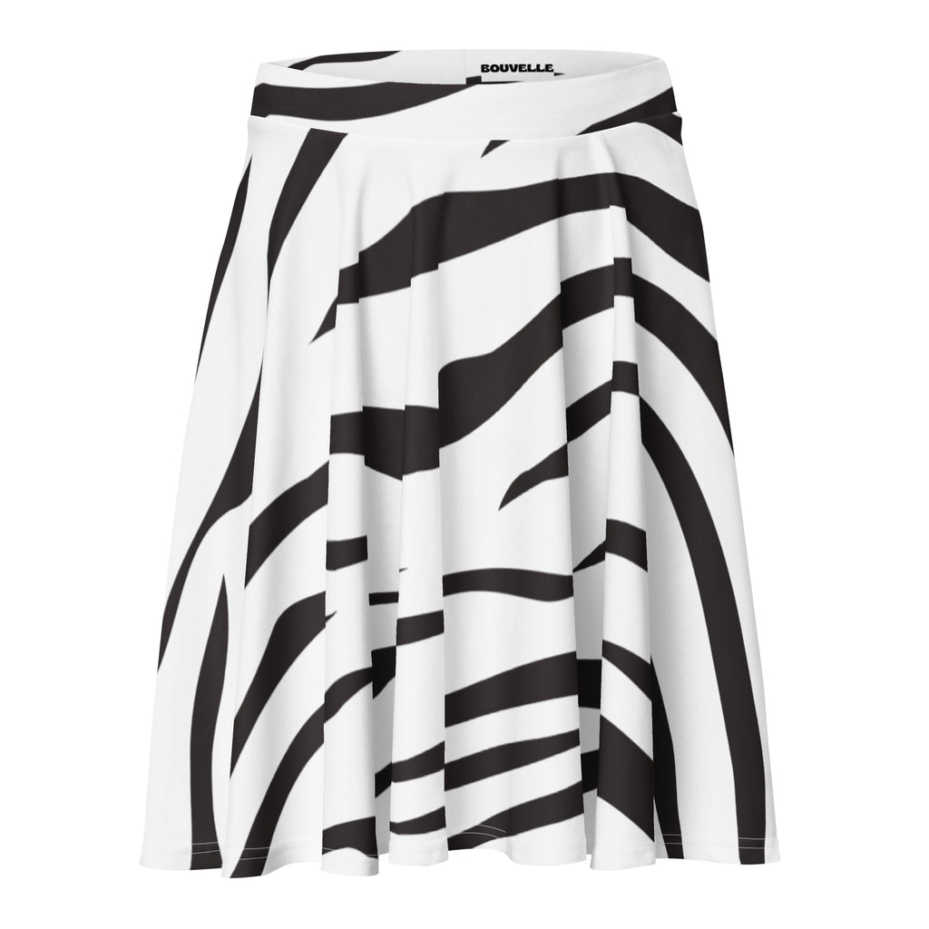 White and black zebra print skater skirt by bouvelle flowy high waisted with upf 50 and recycled fabric