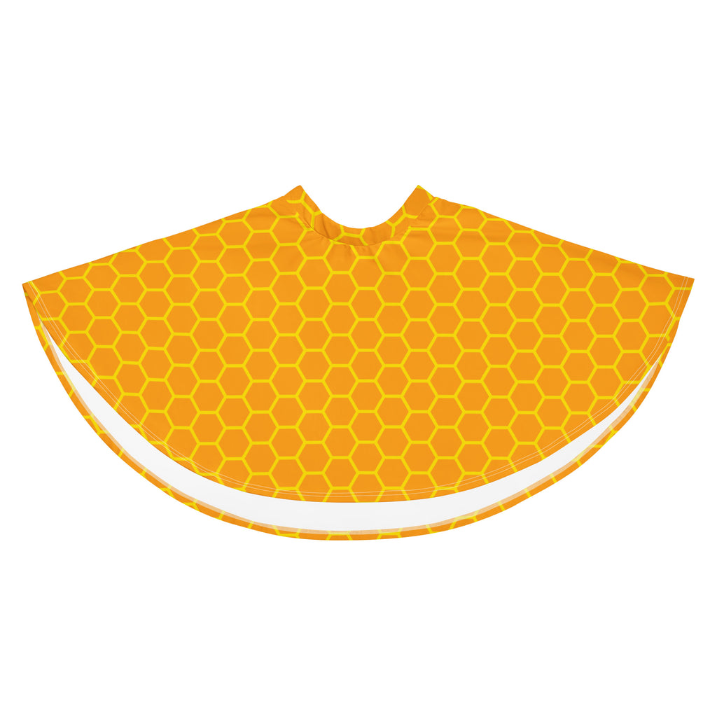A vibrant yellow women’s honeycomb skater skirt with white trim flowy high waisted upf 50 plus recycled fabric