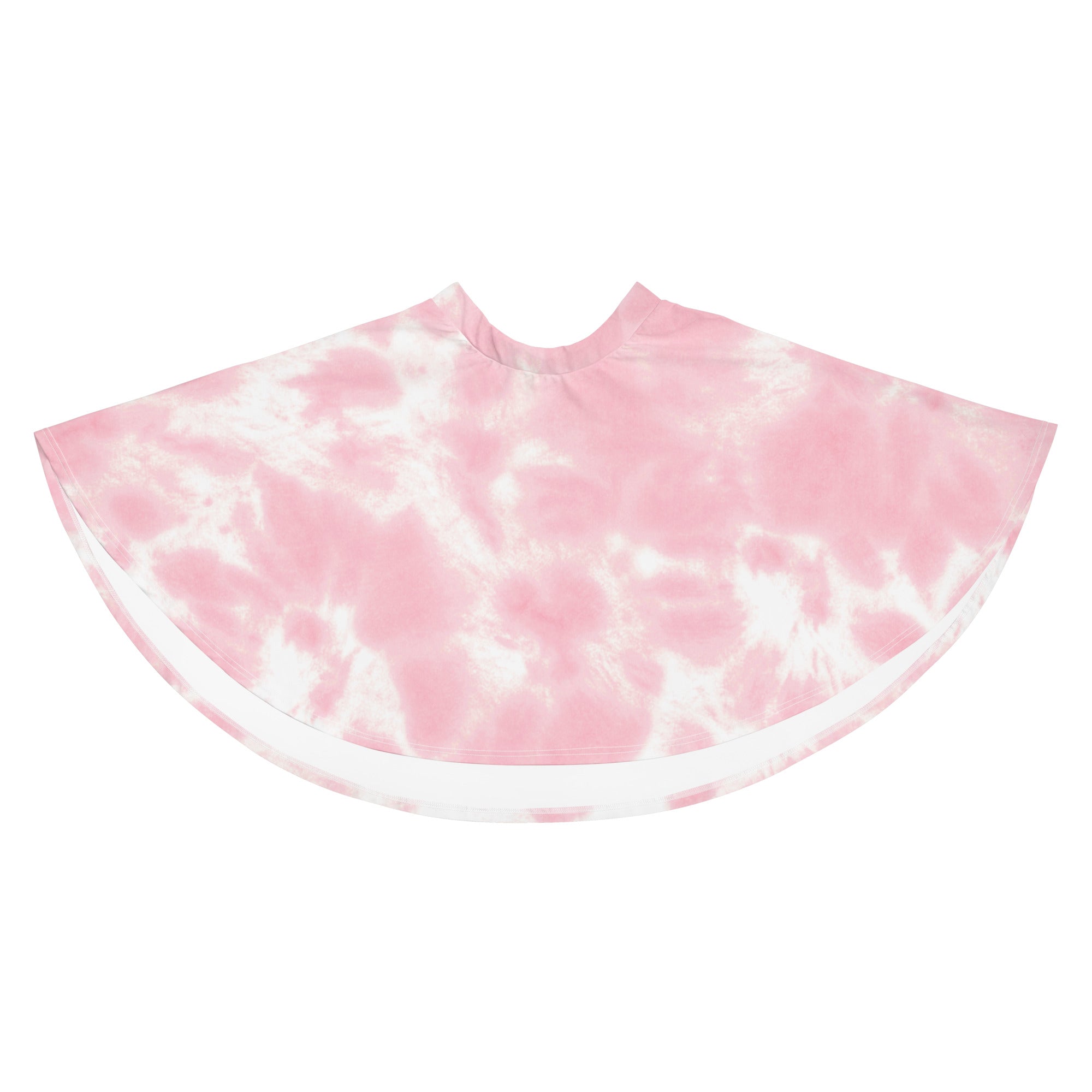 Women’s pink and white tie dye cape with rounded neckline made from recycled fabric with upf 50 plus protection