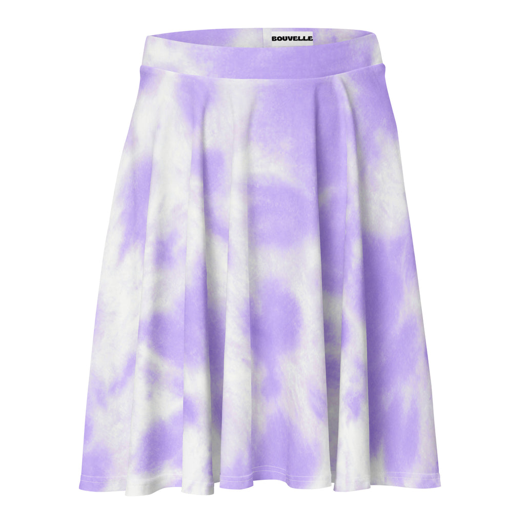 Women’s purple lavender and white tie dye pleated skater skirt by bouvelle with flowy high waist upf 50 plus recycled fabric