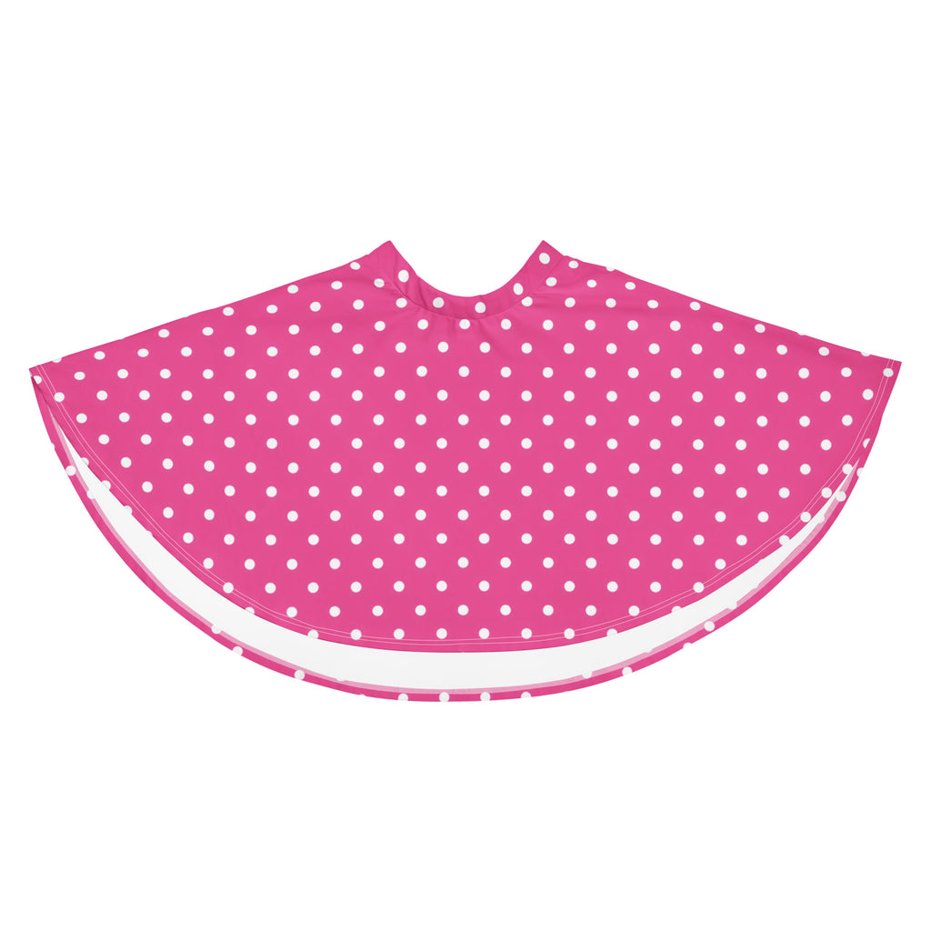 Women’s pink polka dot skater skirt with white dots flowy high waisted with white lining and upf 50 plus recycled fabric