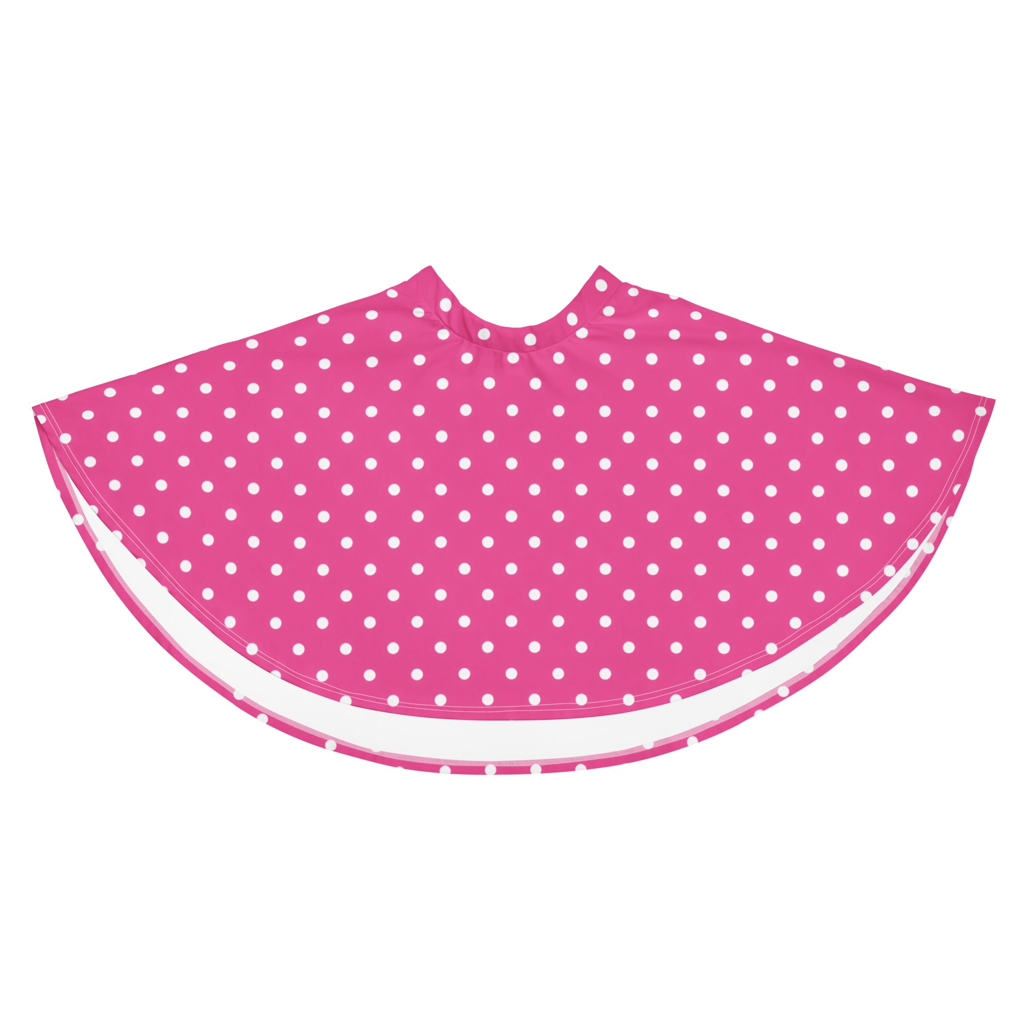 Women’s pink polka dot skater skirt with white dots flowy high waisted with white lining and upf 50 plus recycled fabric