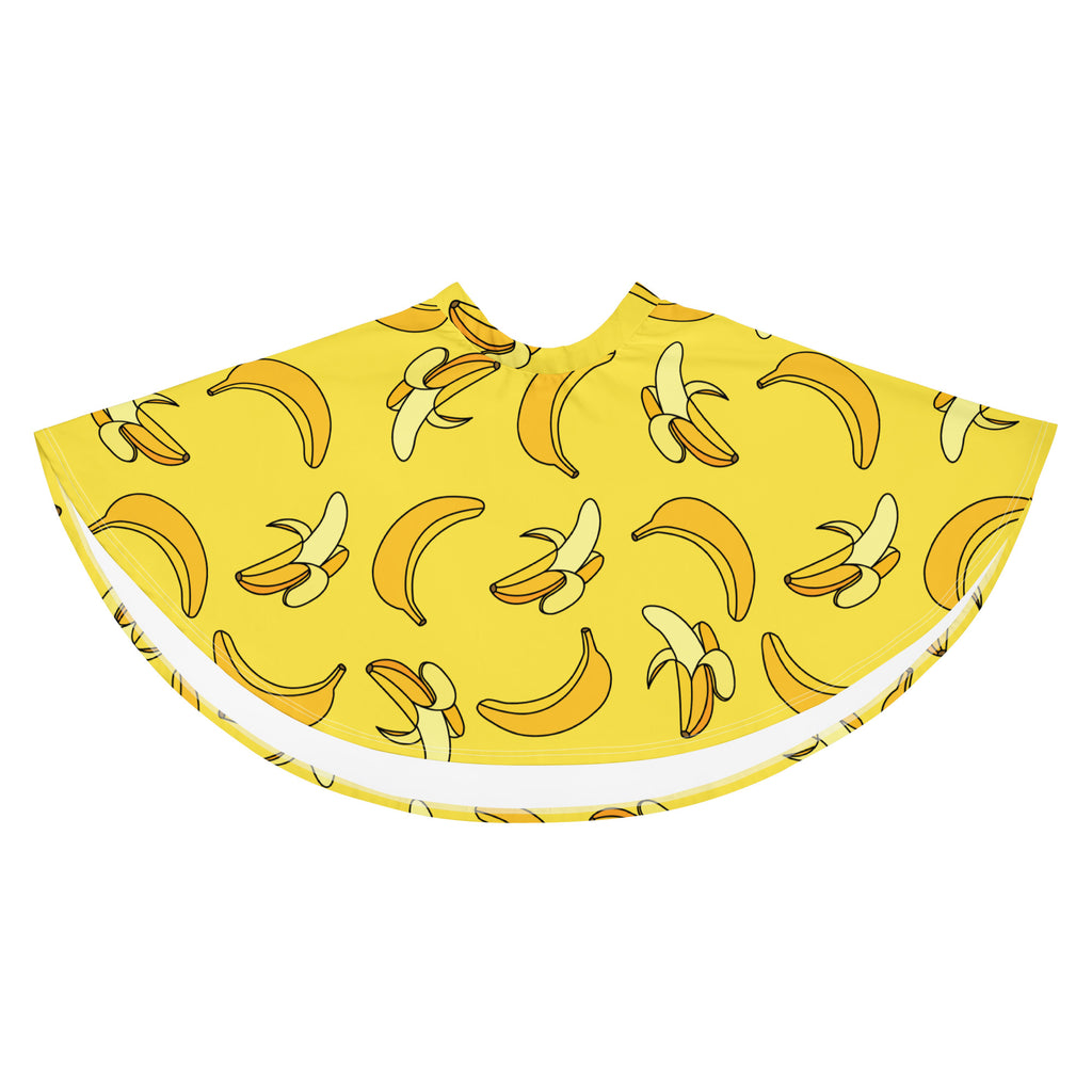 Women’s yellow banana patterned skater skirt with white trim flowy high waisted recycled fabric upf 50+
