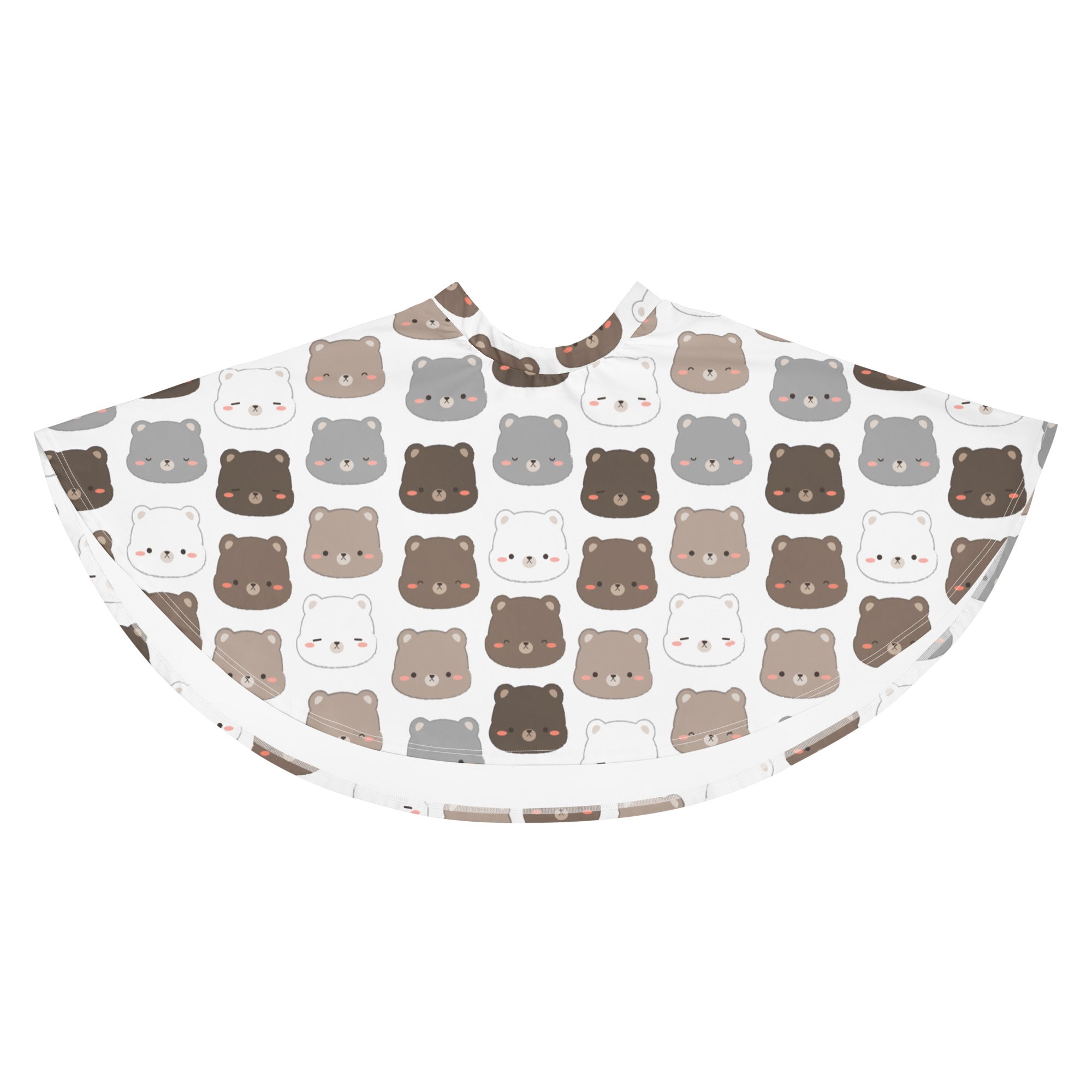 White bib with a repeating pattern of cute brown gray and white bears designed for baby’s mealtime use