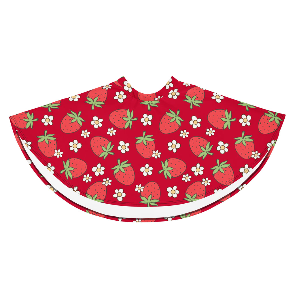 Women’s red strawberry skater skirt with white flower pattern flowy high waisted upf 50 plus recycled fabric