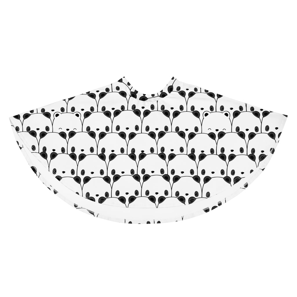 White womens panda skater skirt with black panda face pattern flowy high waisted upf 50 plus recycled fabric