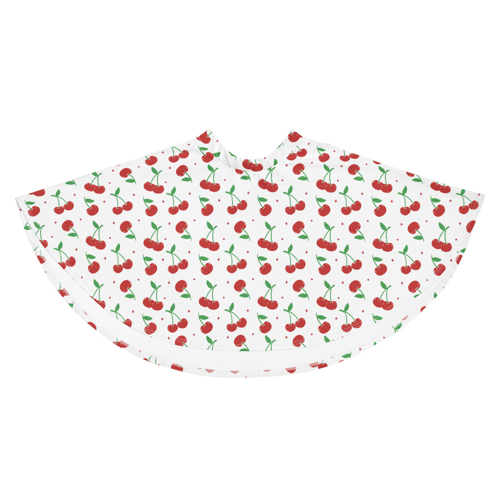 White cherry skater skirt with red cherry pattern flowy high waisted made from recycled fabric with upf 50 plus