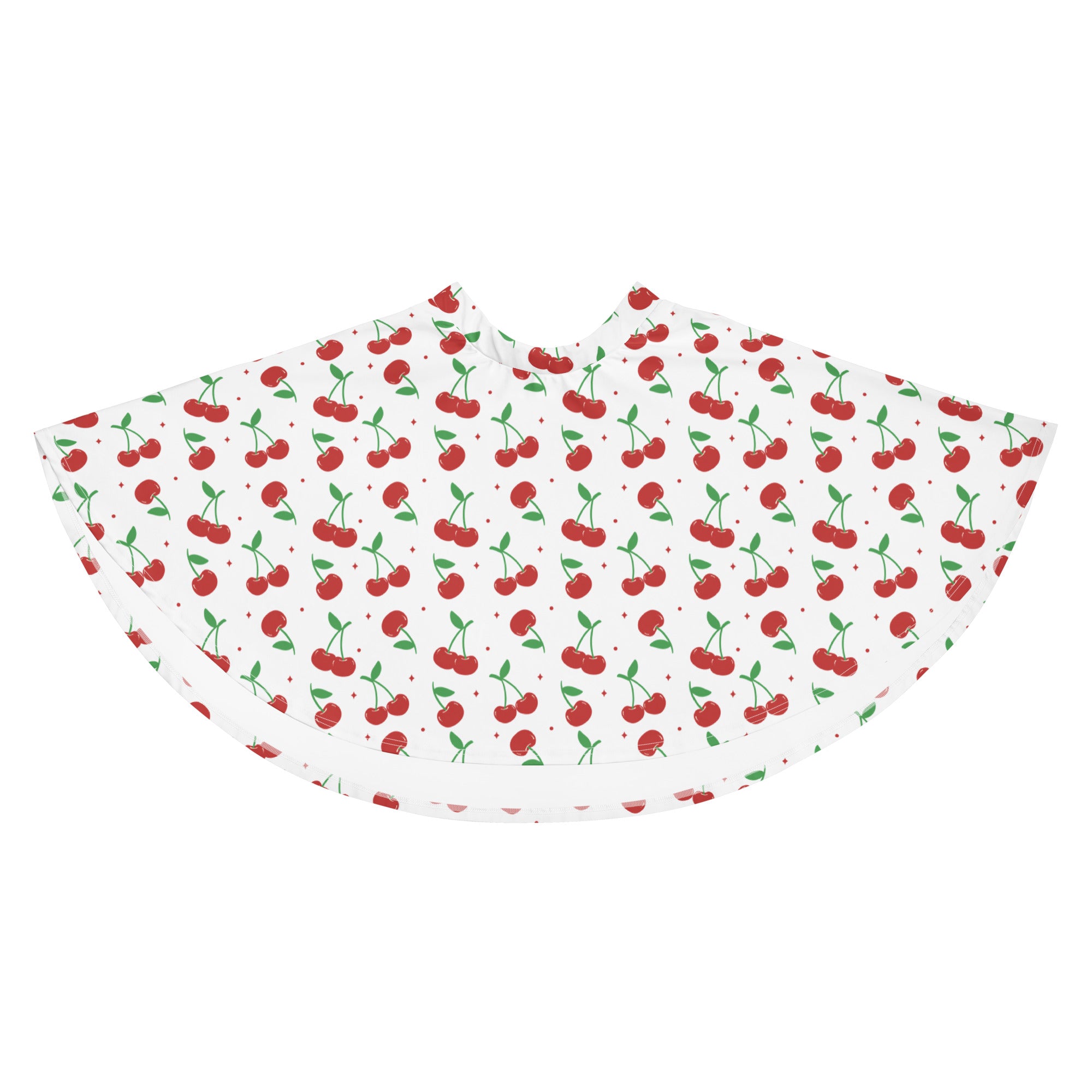 White cherry skater skirt with red cherry pattern flowy high waisted made from recycled fabric with upf 50 plus