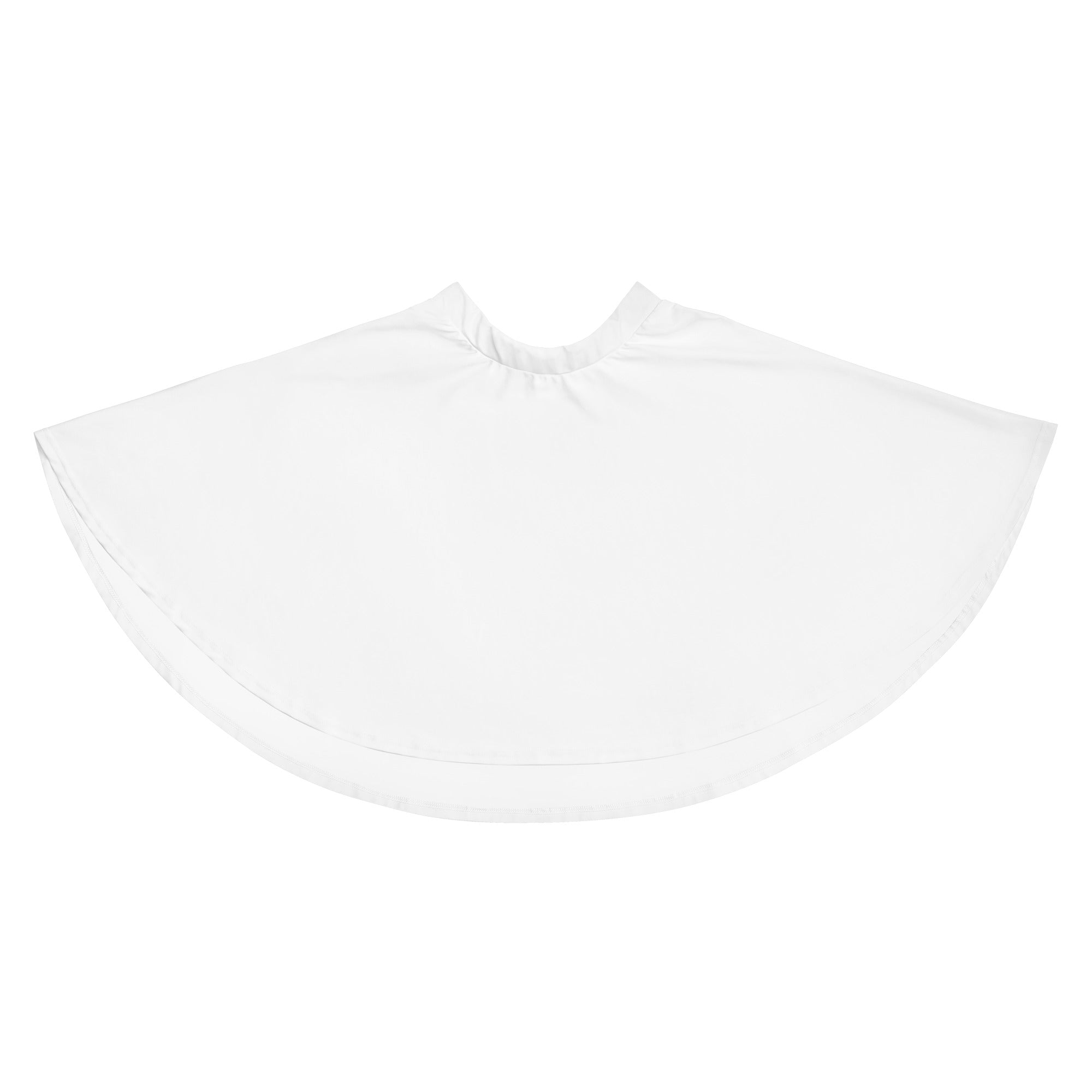 White lightweight fabric cape for hair styling made from recycled material with flowy high waisted design