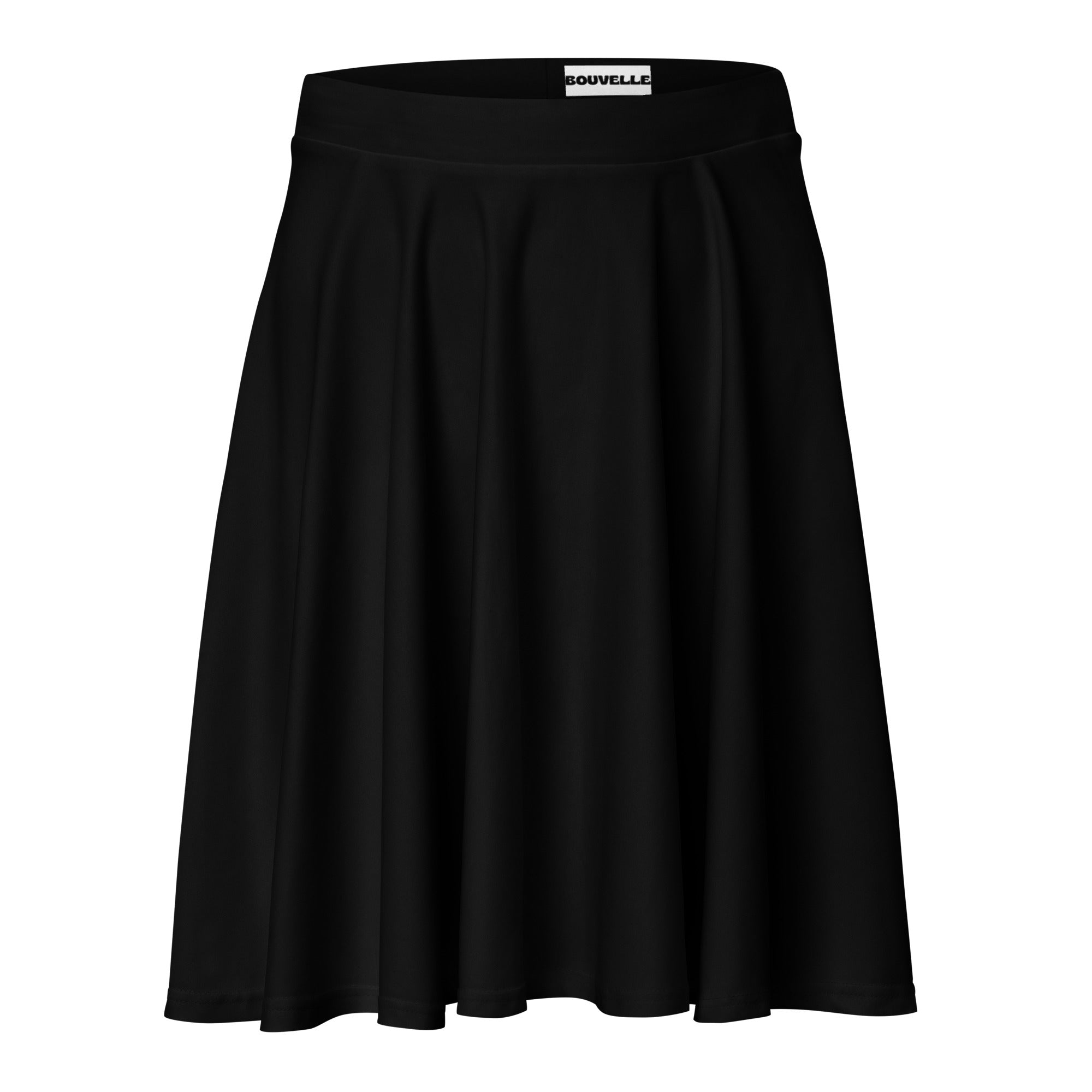Women’s black skater skirt with flowy pleated recycled fabric elastic waistband and upf 50 plus protection