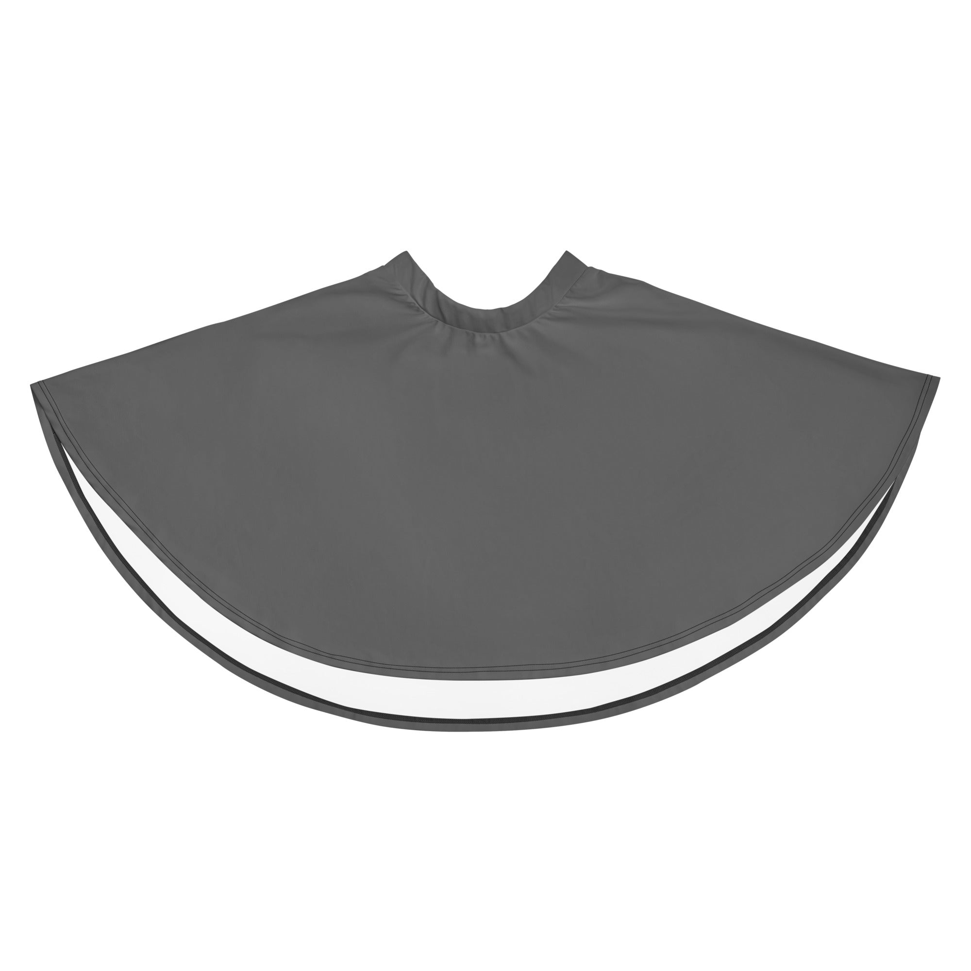 Gray fabric barber cape with white inner lining shown from the back suitable for salon use and haircuts
