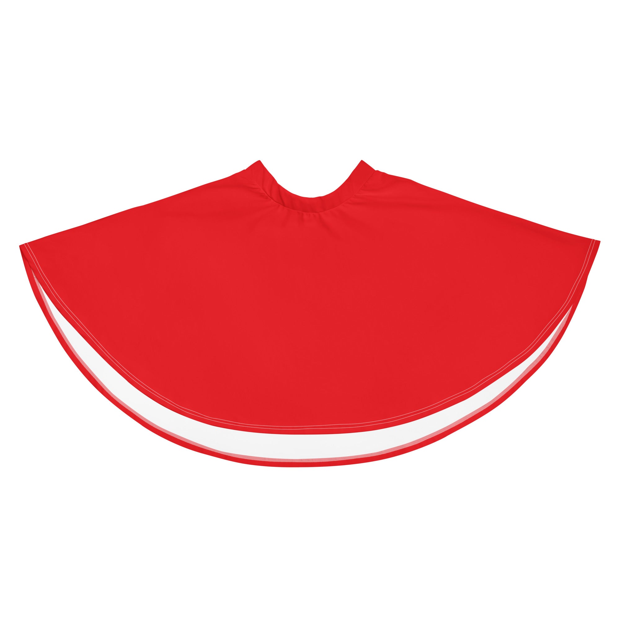 Women’s red skater skirt with watermelon-themed red and white cape made from recycled fabric and upf 50 plus protection