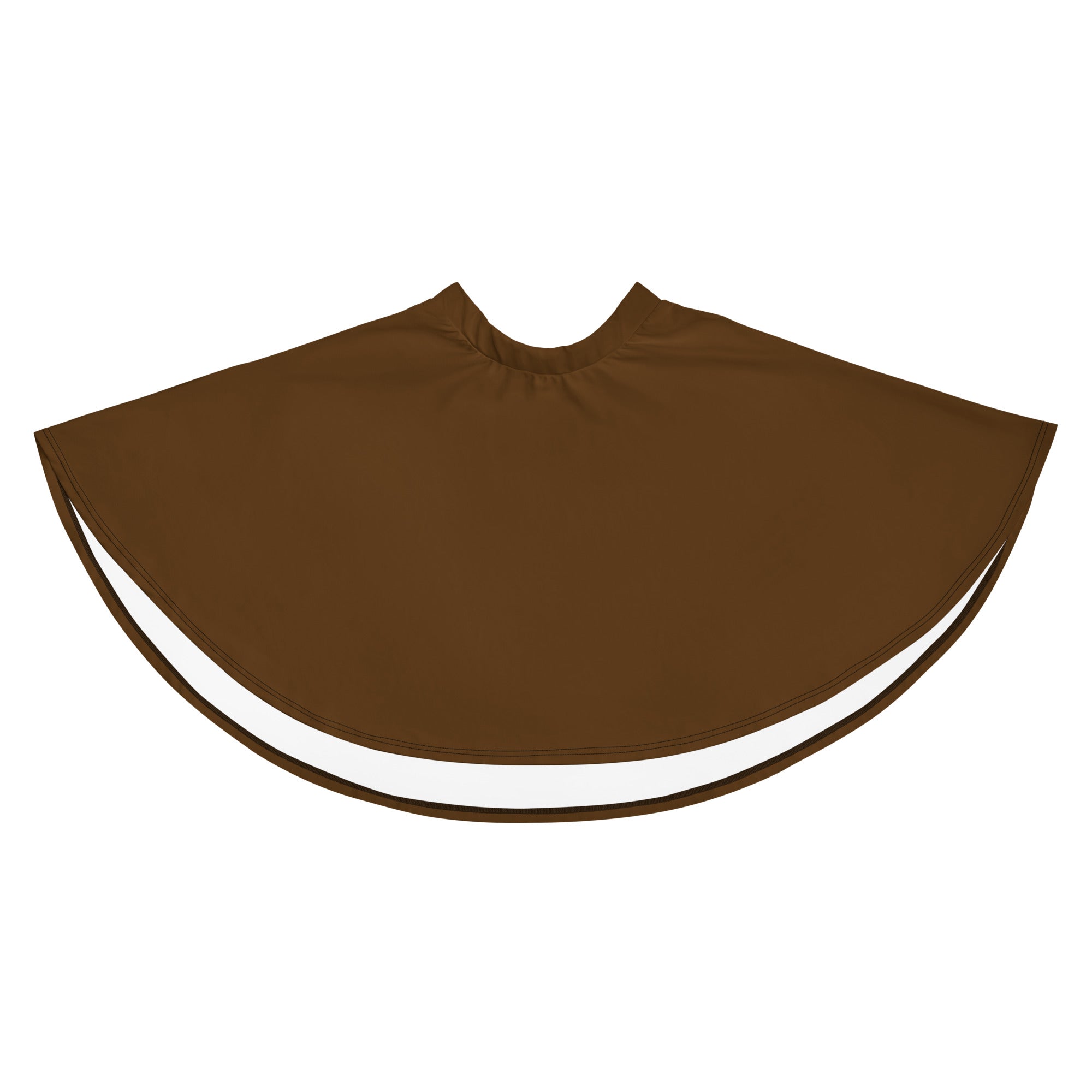 Women’s brown skater skirt with flowy high waisted design upf 50 plus and recycled fabric shown with brown barber cape lining