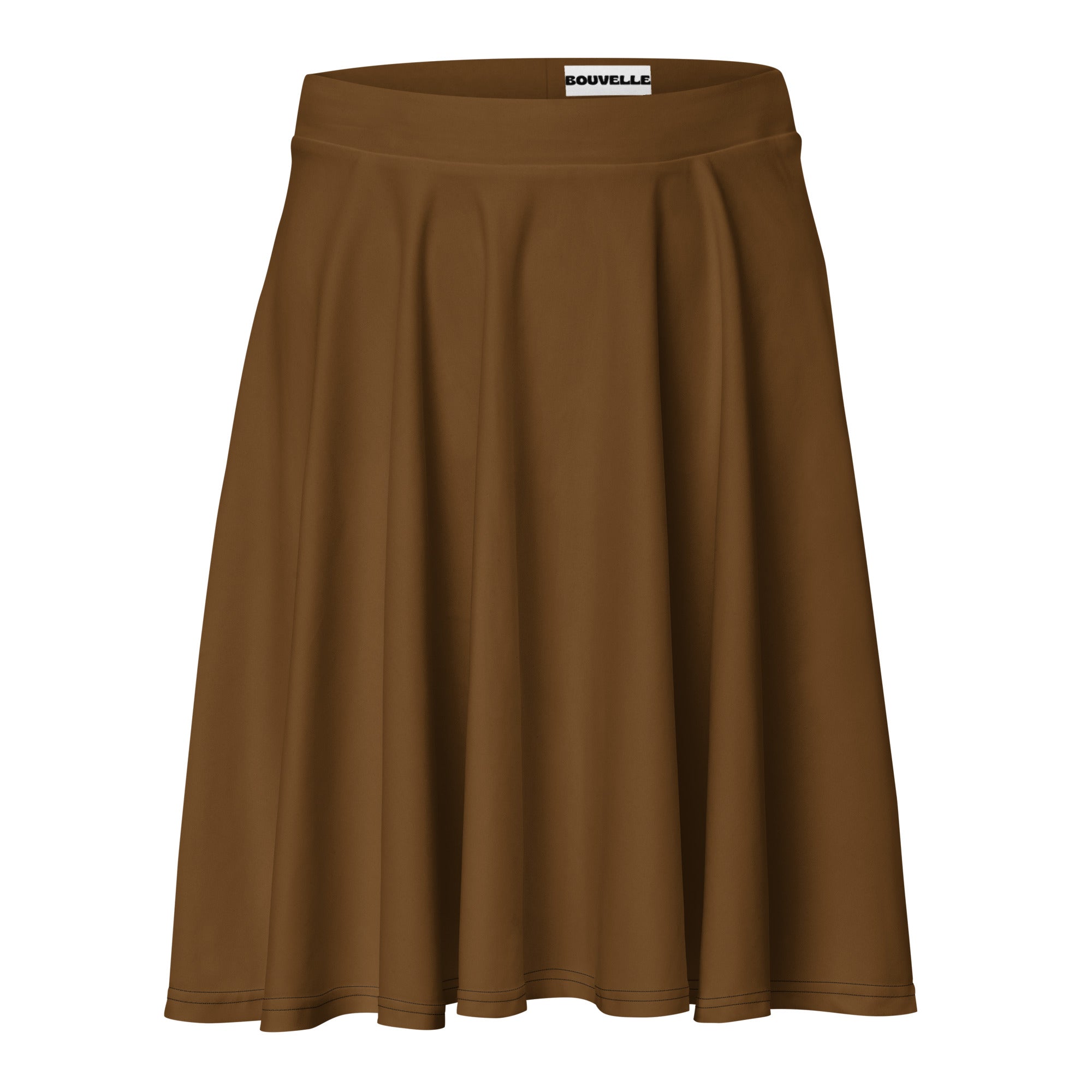 A brown pleated a-line skater skirt with soft elastic waistband by souvelle made from recycled fabric with upf 50+ protection