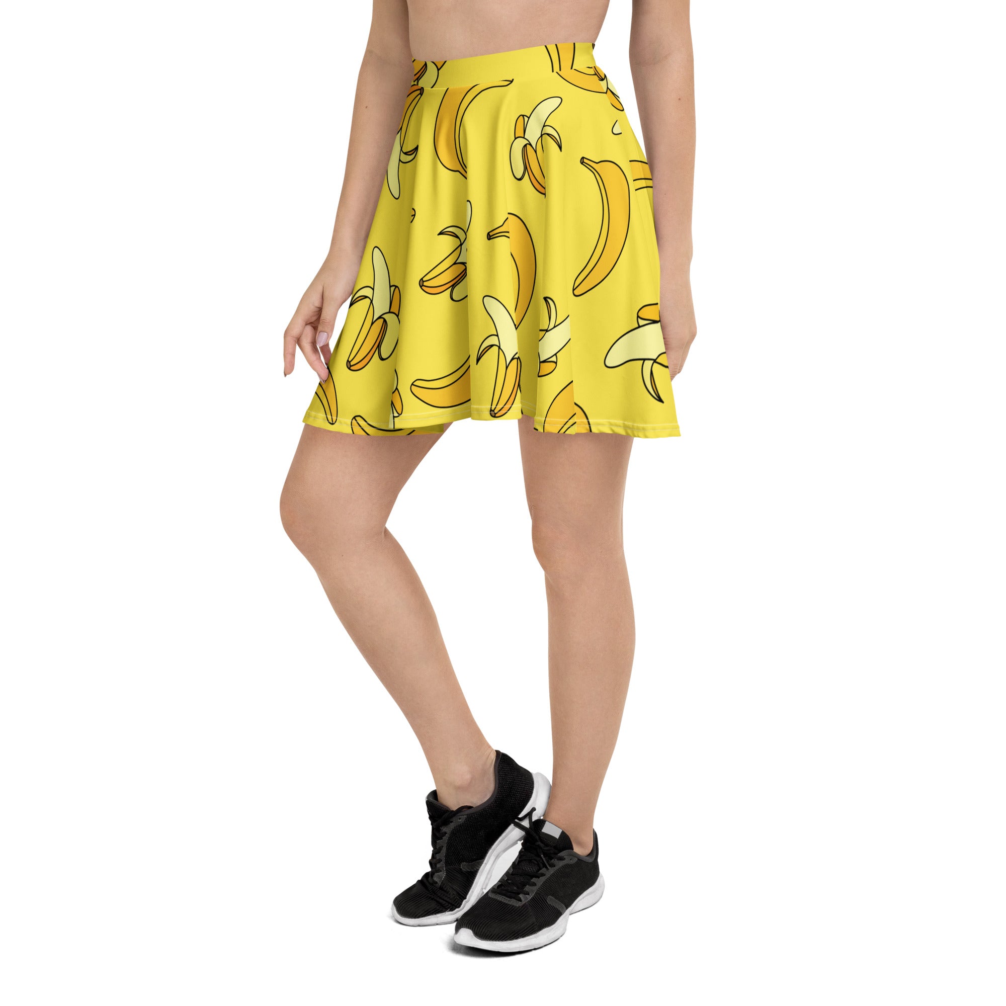Women’s yellow banana skater skirt flowy high waisted with upf 50 plus made from recycled fabric
