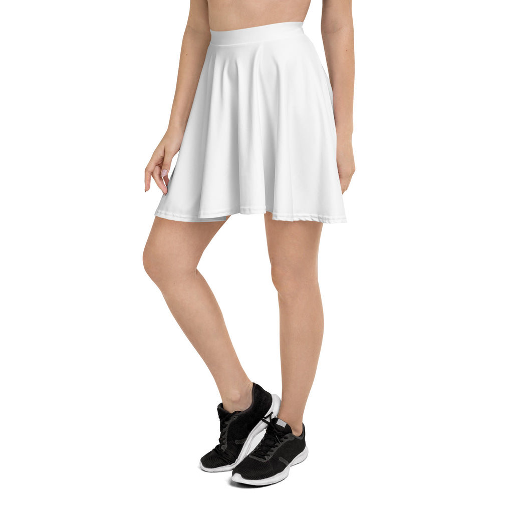 White pleated skater skirt with smooth flowing fabric fitted waistband upf 50 plus made from recycled fabric