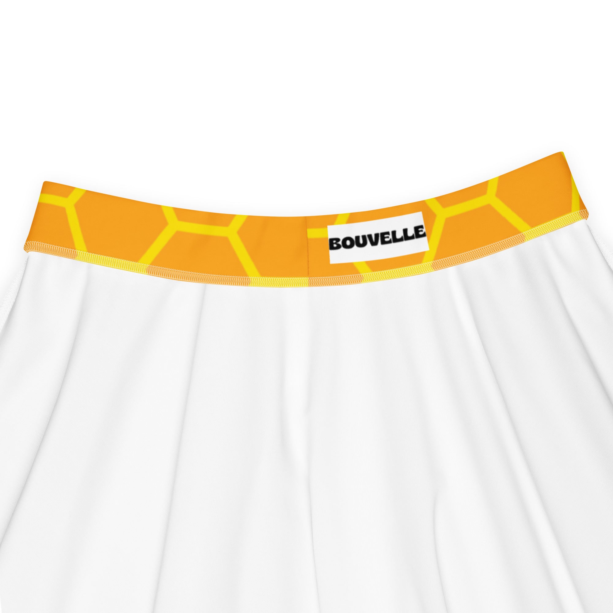 White women’s underwear with vibrant orange honeycomb waistband and bouvelle label made from recycled fabric