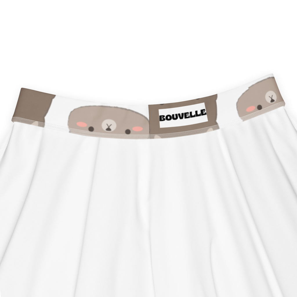 White fabric underwear with playful beige and pink cartoon bear face on waistband complements womens cute bear skater skirt
