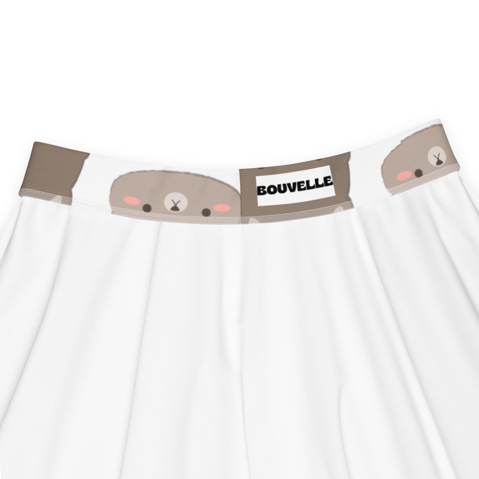 White fabric underwear with playful beige and pink cartoon bear face on waistband complements womens cute bear skater skirt
