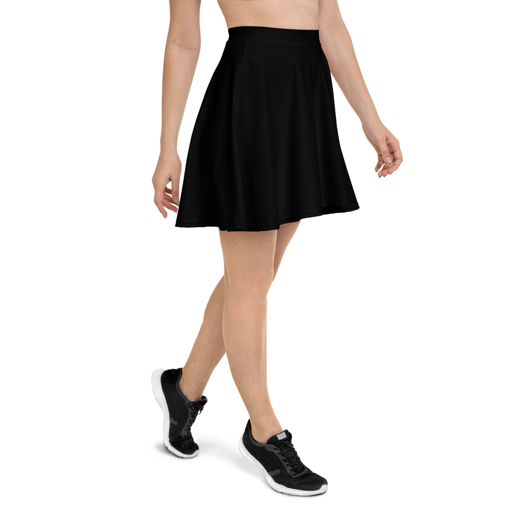 Women black skater skirt with high waisted design soft flowing recycled fabric and UPF 50 plus protection