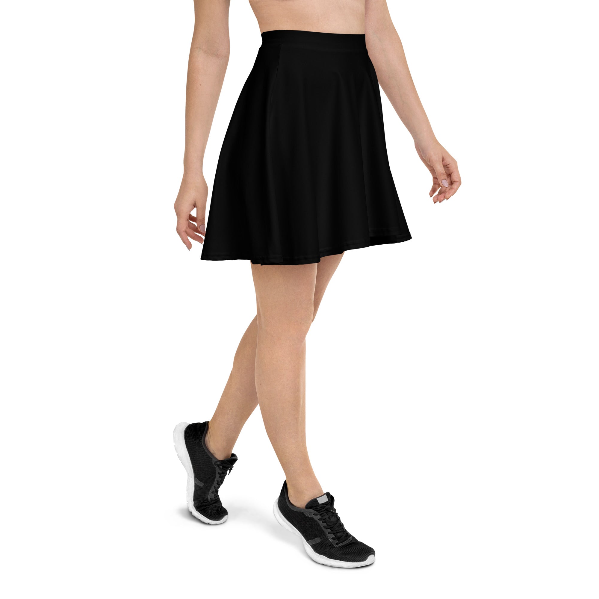 Women black skater skirt with high waisted design soft flowing recycled fabric and UPF 50 plus protection