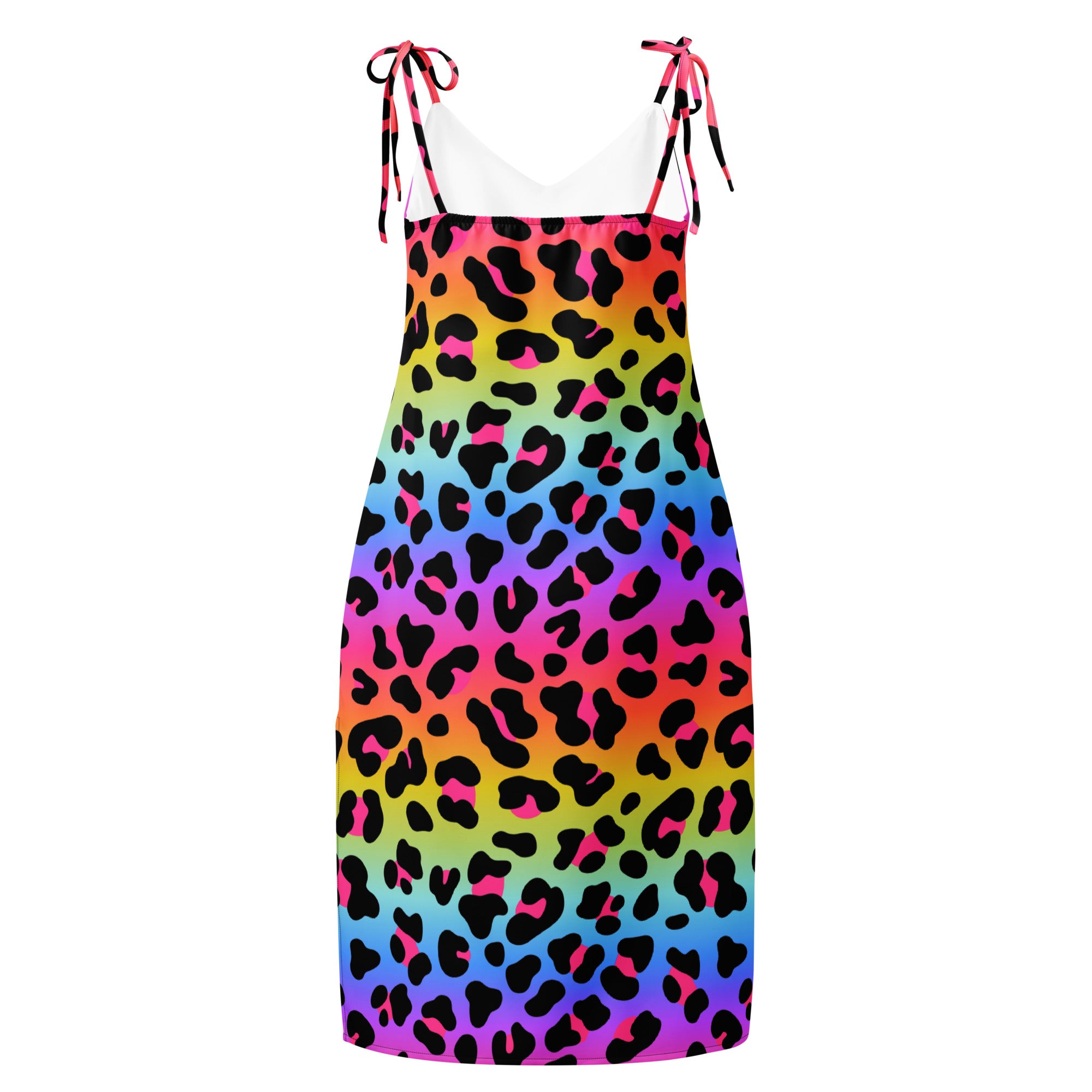Dress with rainbow leopard print on a white background