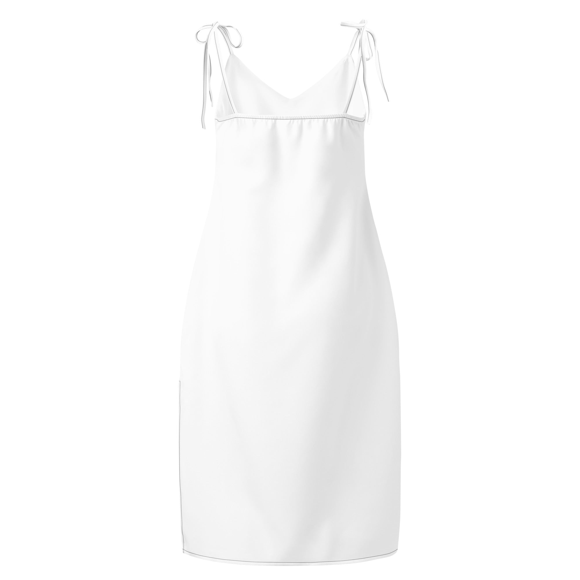 Women’s white satin slip dress midi with adjustable tie straps and built in bra featuring a minimalist design