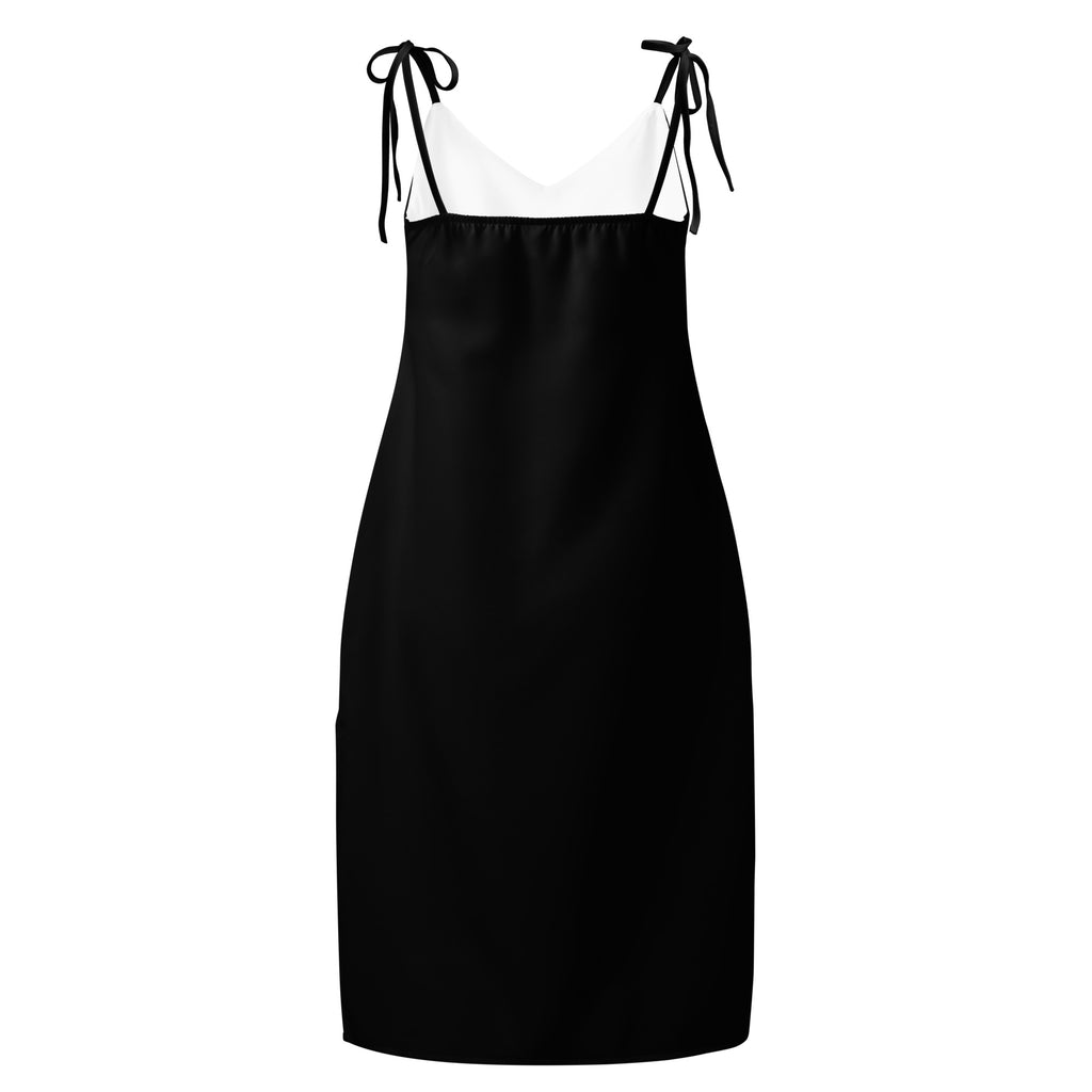 Women's Black Slip Dress - Midi Dress With Adjustable Tie Straps & Built In Bra