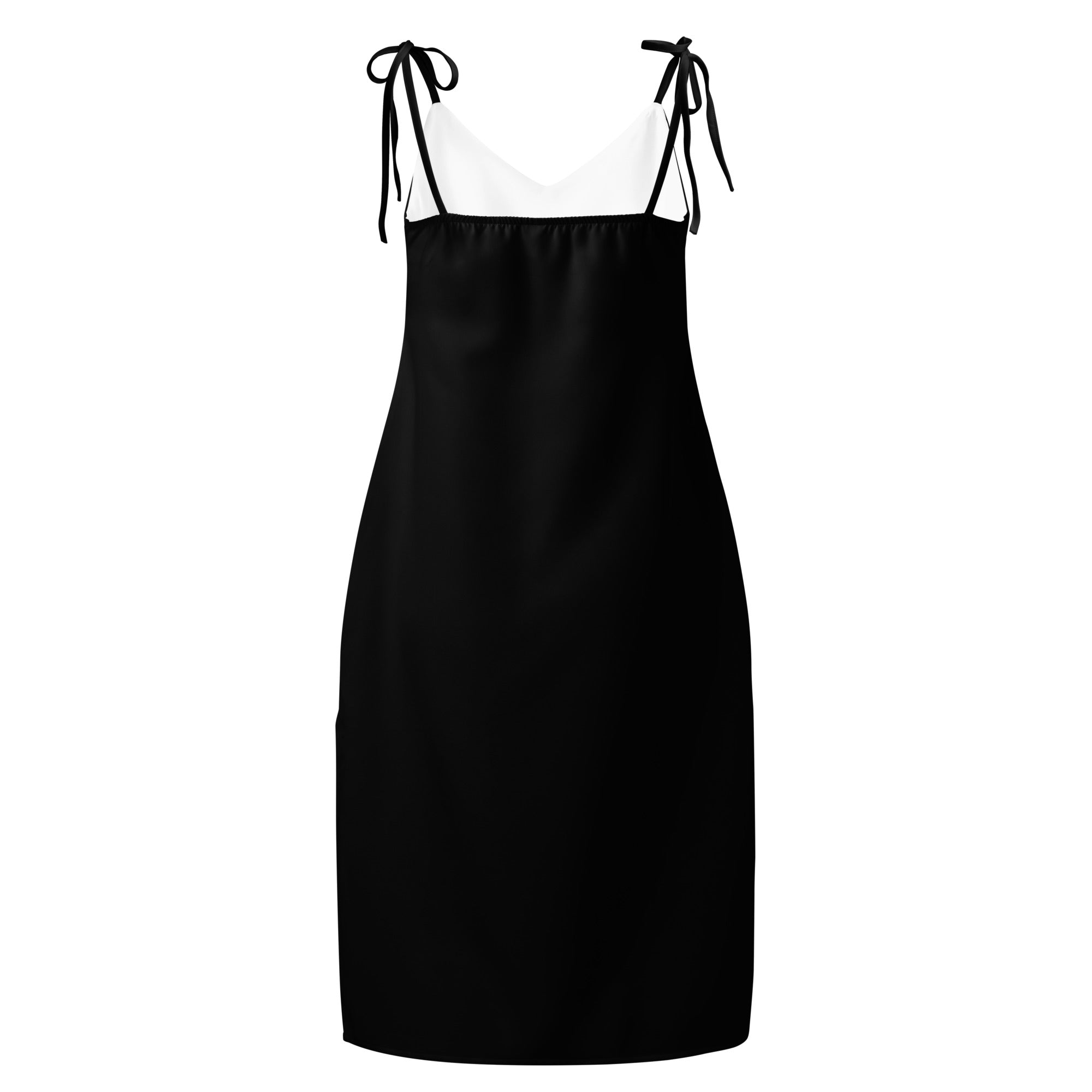 Women's Black Slip Dress - Midi Dress With Adjustable Tie Straps & Built In Bra