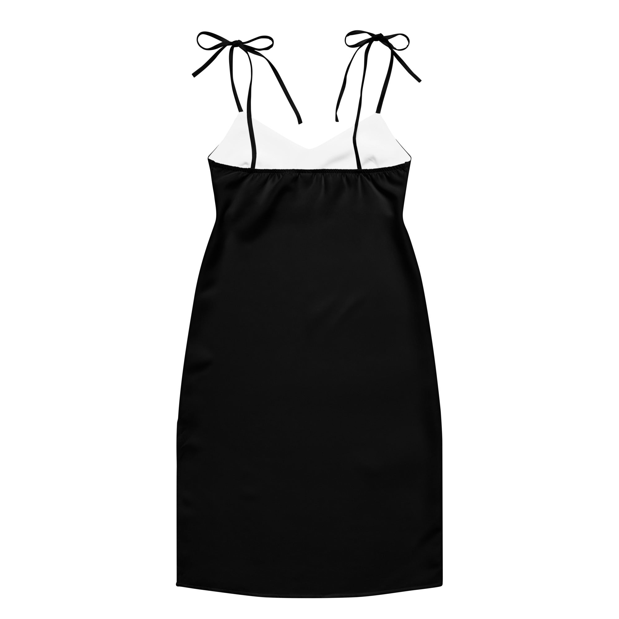 Women's Black Slip Dress - Midi Dress With Adjustable Tie Straps & Built In Bra