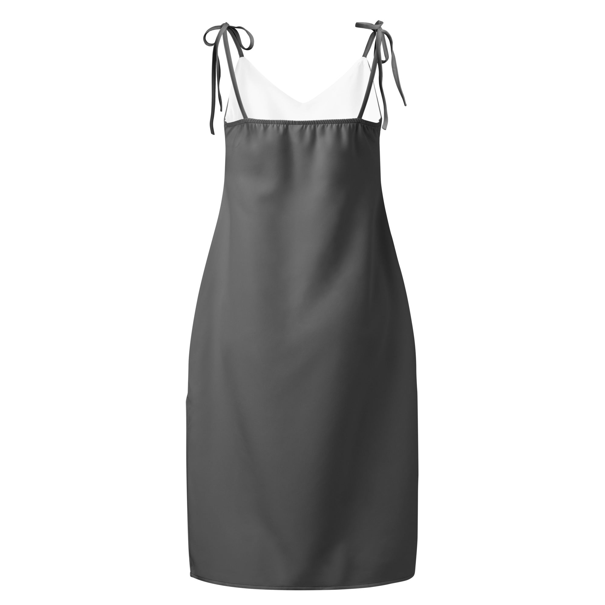 Women's Gray Slip Dress - Midi Dress With Adjustable Tie Straps & Built In Bra 