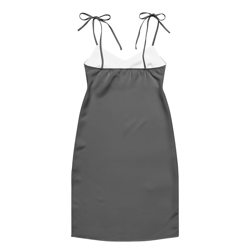 Women's Gray Slip Dress - Midi Dress With Adjustable Tie Straps & Built In Bra 