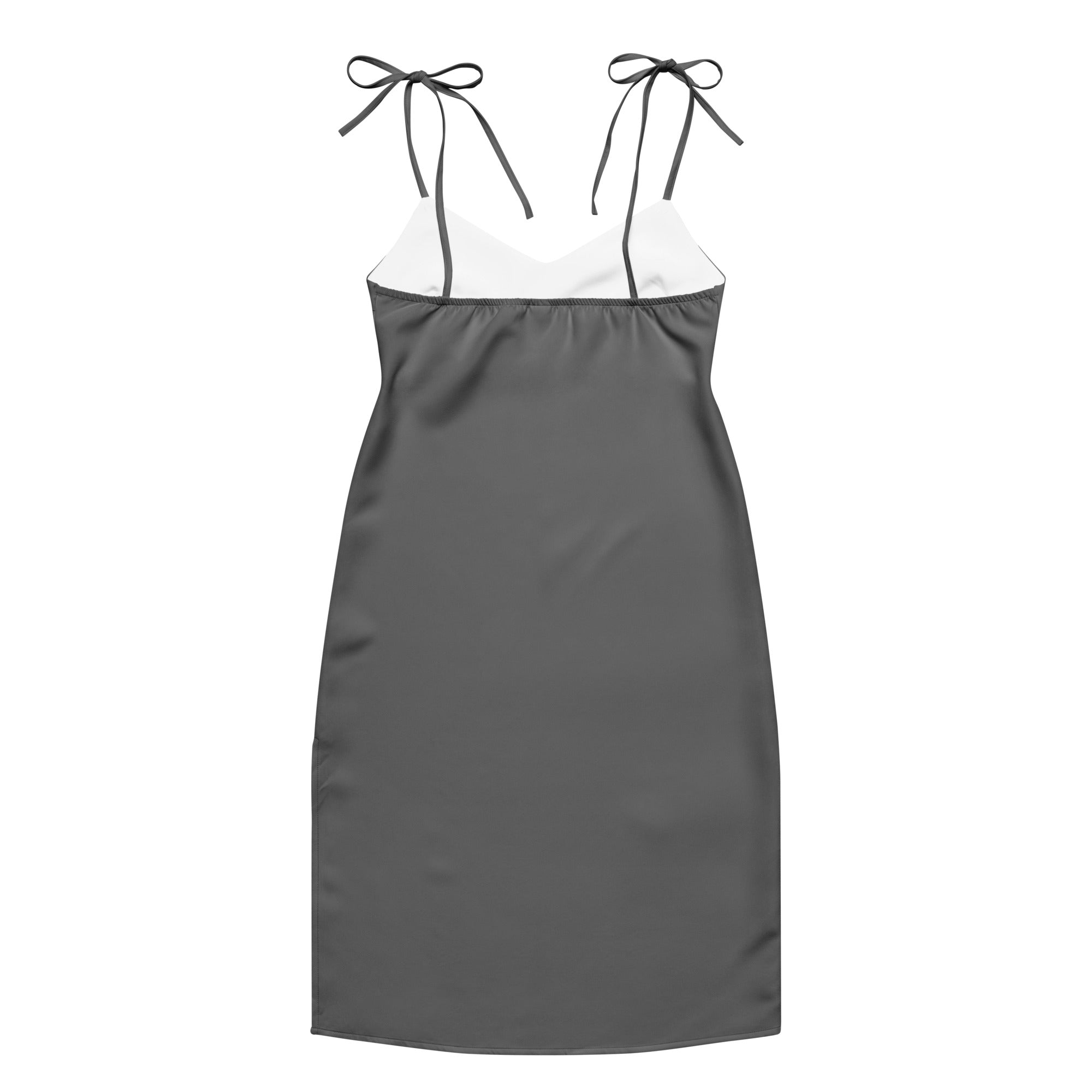 Women's Gray Slip Dress - Midi Dress With Adjustable Tie Straps & Built In Bra 