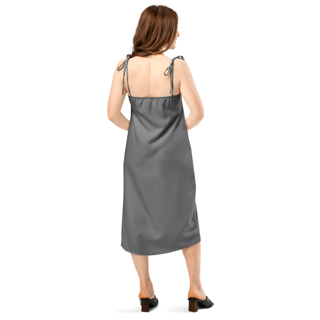 Women's Gray Slip Dress - Midi Dress With Adjustable Tie Straps & Built In Bra 