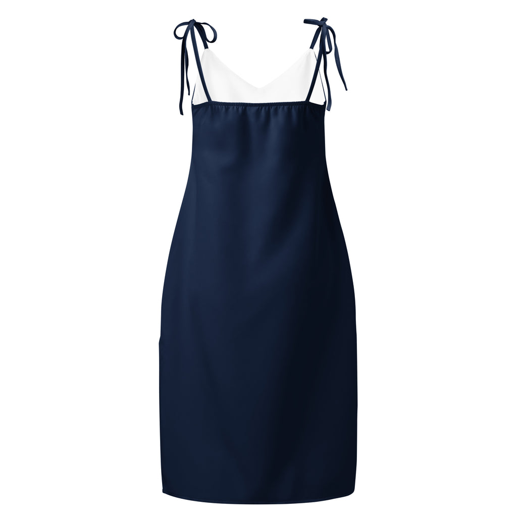 Bouvelle women's navy blue slip dress with adjustable tie straps and built-in bra