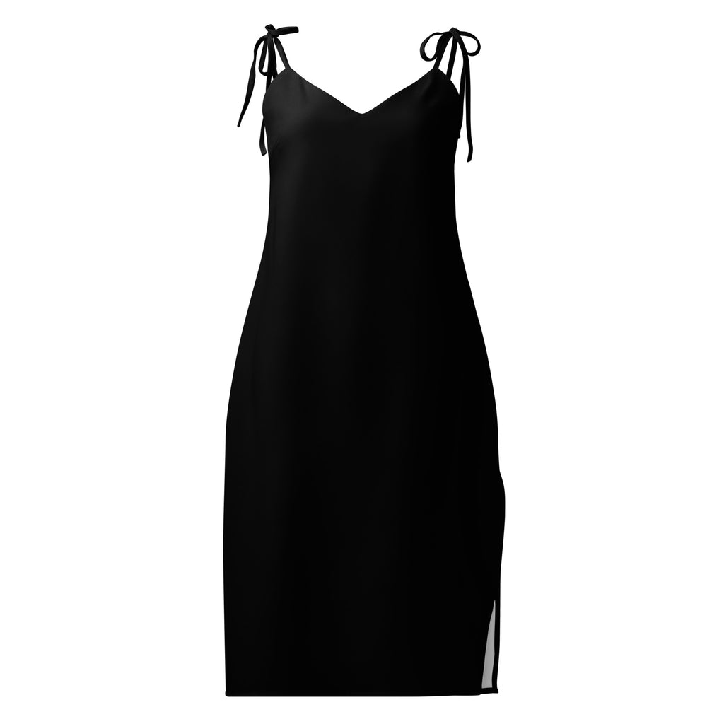 Women's Black Slip Dress - Midi Dress With Adjustable Tie Straps & Built In Bra
