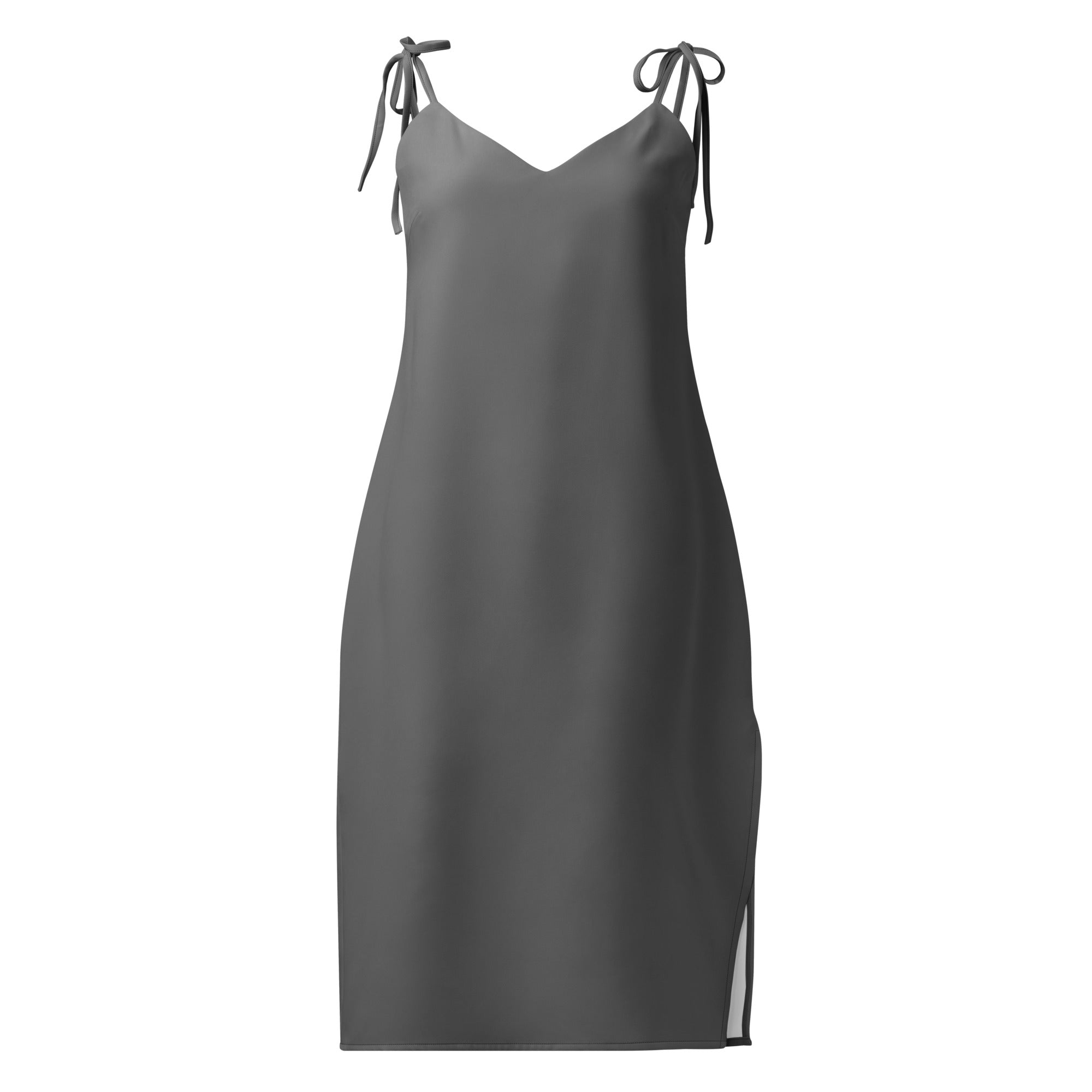 Women's Gray Slip Dress - Midi Dress With Adjustable Tie Straps & Built In Bra 